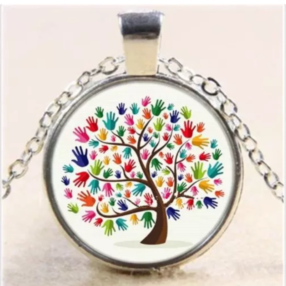 Autism Awareness Tree Glass Necklace